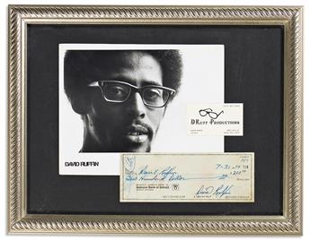 (ENTERTAINMENT--MUSIC.) Group of 4 framed displays of Temptations / David Ruffin memorabilia, including signed checks and a contract.